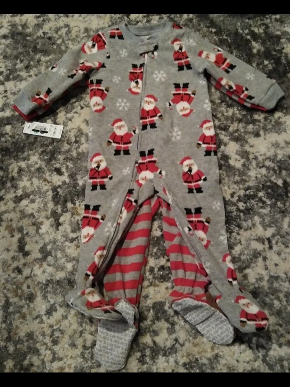 New Carter's Kids Gray Santa Print Holiday Footed Pajamas Size 12M.
